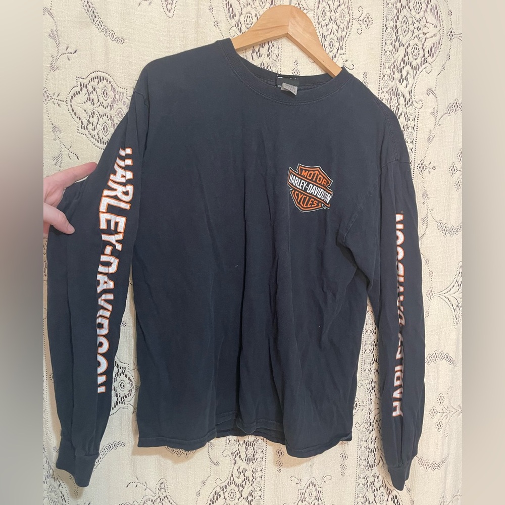 Harley-Davidson: Black and Orange Logo Long Sleeve Tee